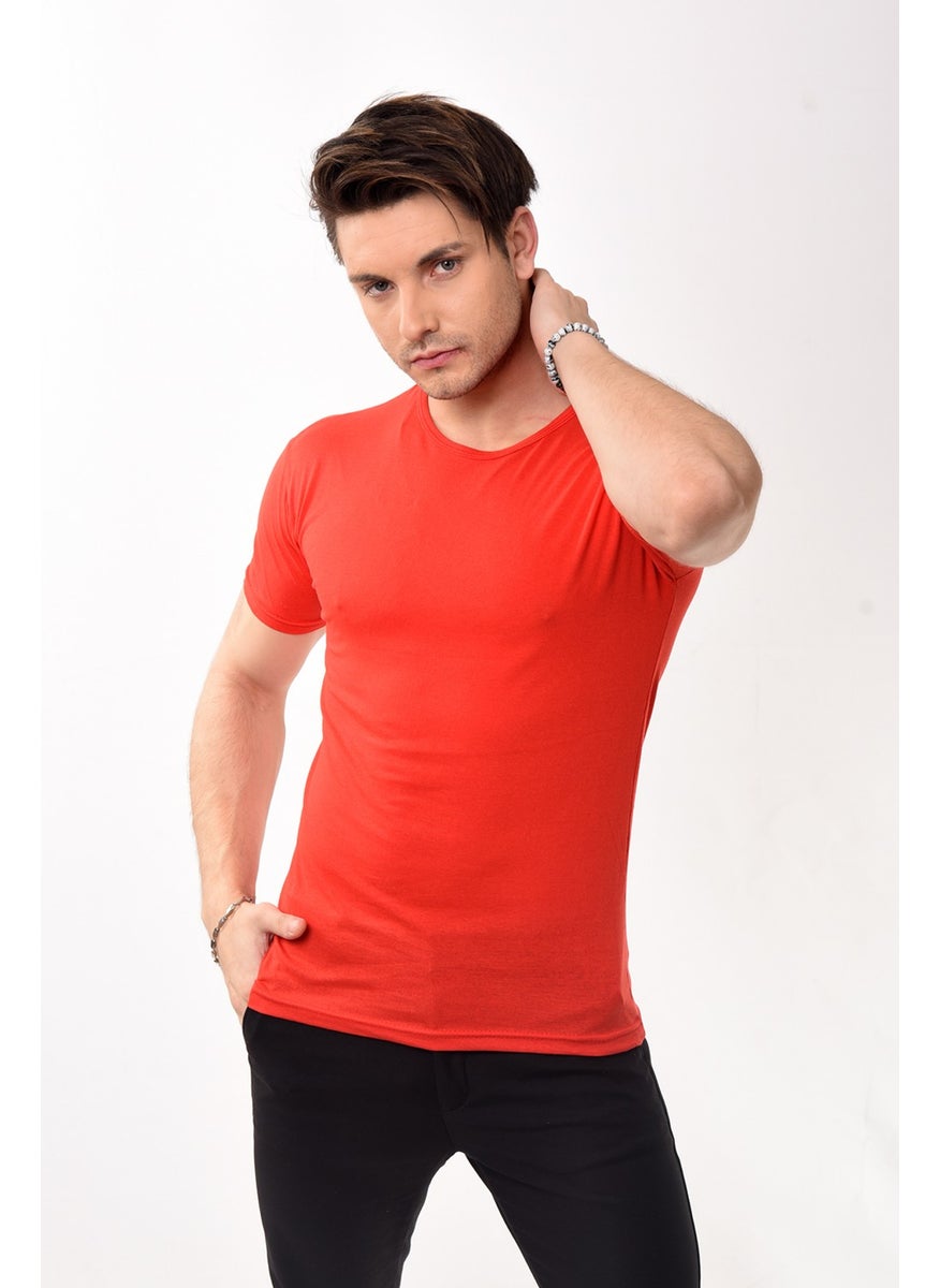Belifanti Collection تي شيرت أساسي بأكمام قصيرة وقلنسوة دائرية ضيقة للرجال أحمر  - Image 3