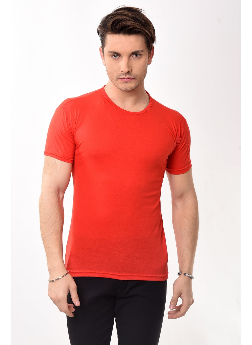 Belifanti Collection تي شيرت أساسي بأكمام قصيرة وقلنسوة دائرية ضيقة للرجال أحمر  - Image 1