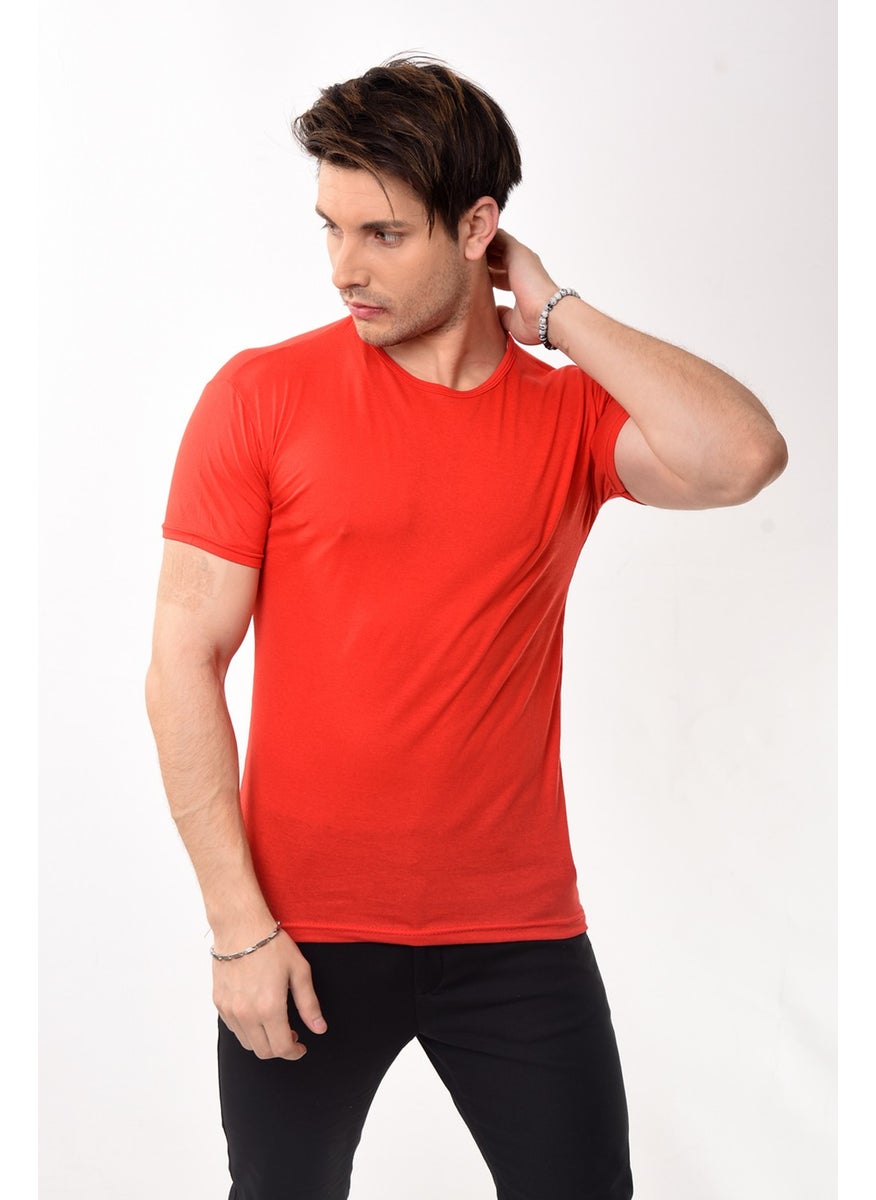 Belifanti Collection تي شيرت أساسي بأكمام قصيرة وقلنسوة دائرية ضيقة للرجال أحمر  - Image 2