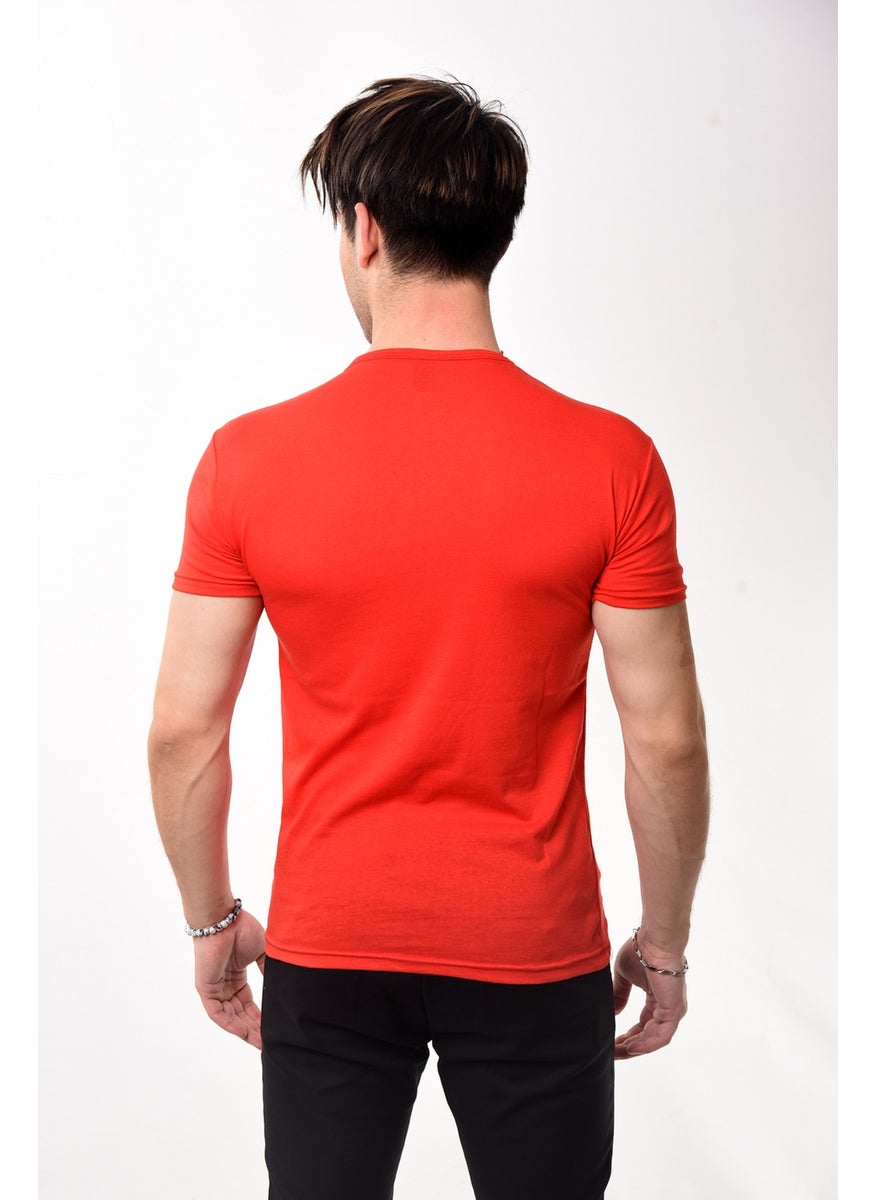 Belifanti Collection تي شيرت أساسي بأكمام قصيرة وقلنسوة دائرية ضيقة للرجال أحمر  - Image 4