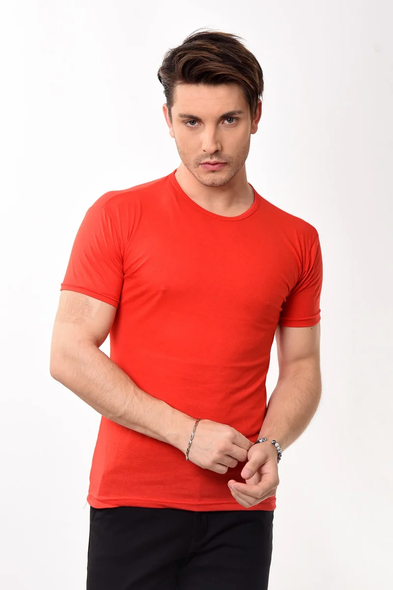 Belifanti Collection Men's Slim Fit Basic Crew Neck Short Sleeve T-Shirt Red