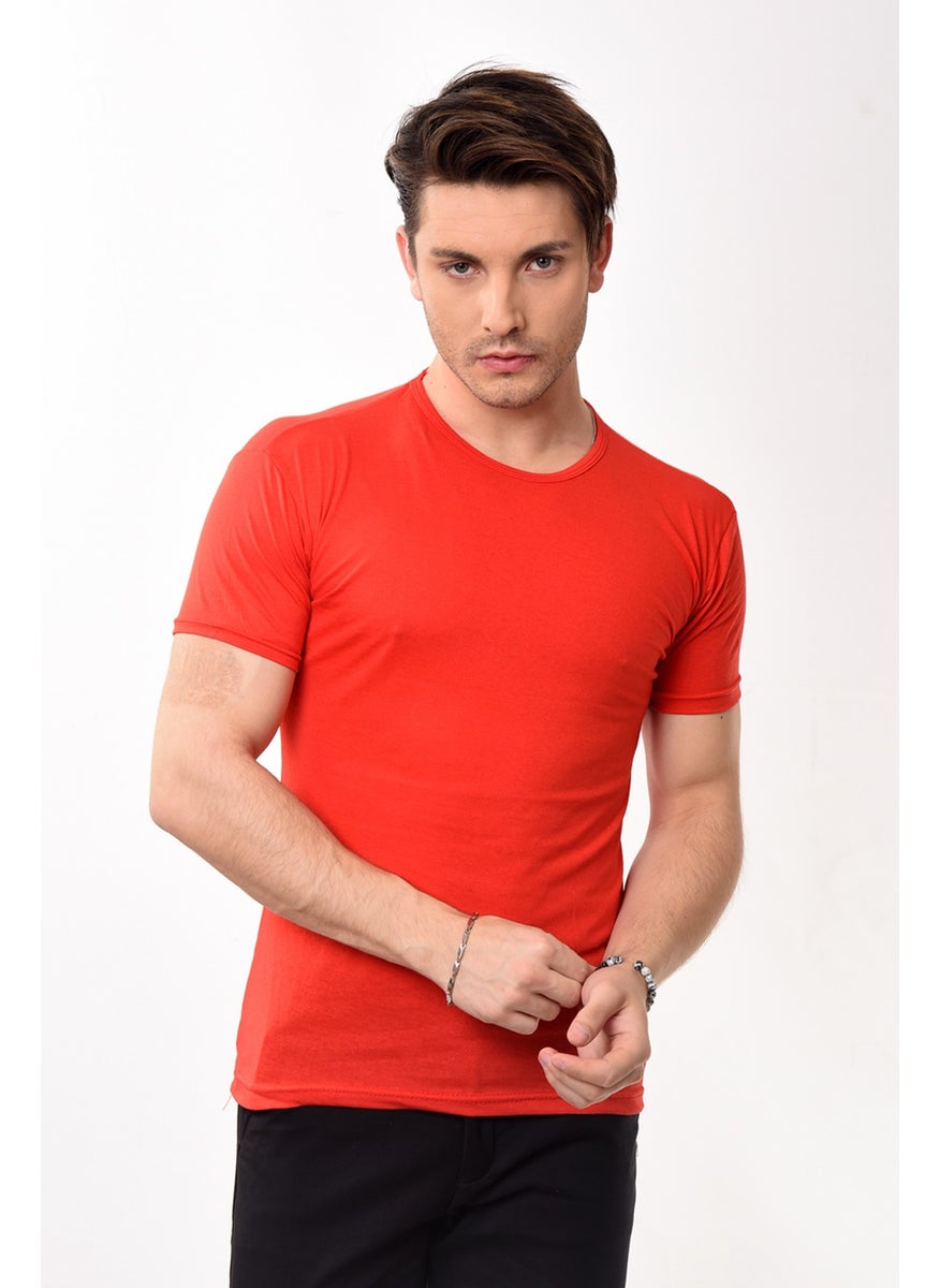 Belifanti Collection تي شيرت أساسي بأكمام قصيرة وقلنسوة دائرية ضيقة للرجال أحمر  - Image 5