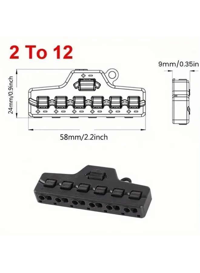 Black 2 In 12 Out Quick Snap Wire Connector LED Splitter Terminal Block Secure Locking - Image 2