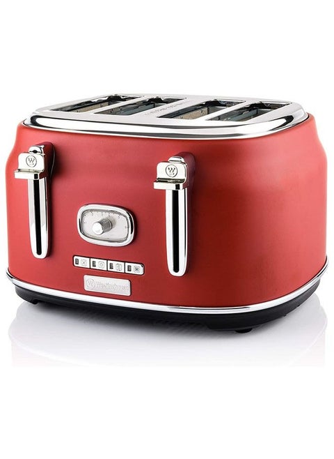 Westinghouse Retro 4-Slice Toaster Red - Six Adjustable Browning Levels - with Self Centering Function & Crumb Tray