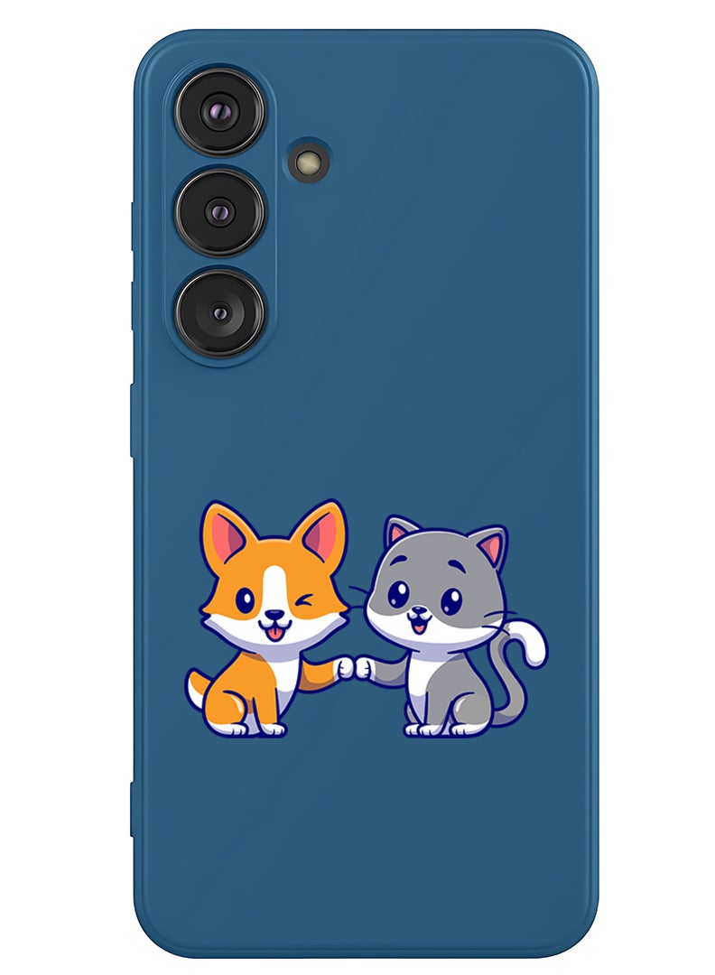 Theodor Protective Slim Fit Case Liquid Silicone Cover with Full Body Protection Anti-Scratch Shockproof Case For Samsung Galaxy S25 Plus (Blue) - Cat and dog friendship - Image 1