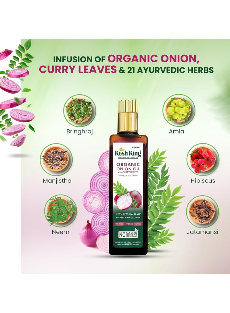 emami Kesh King Organic Onion Hair Oil with Curry Leaves – Non-Sticky Formula for Hair Fall Control & Growth – Paraben & Silicone Free - Image 2