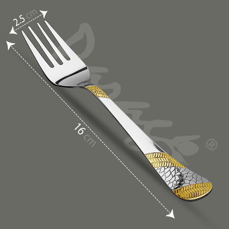Parage Parage 6 Pieces Stainless Steel 24k Golden Dinner Forks16 cm Premium Forks Cutlery Set for Home Kitchen Luxury Dining Tableware Gift for House Warming 24 Karat Gold Plated Forks Imperial Design - Image 2