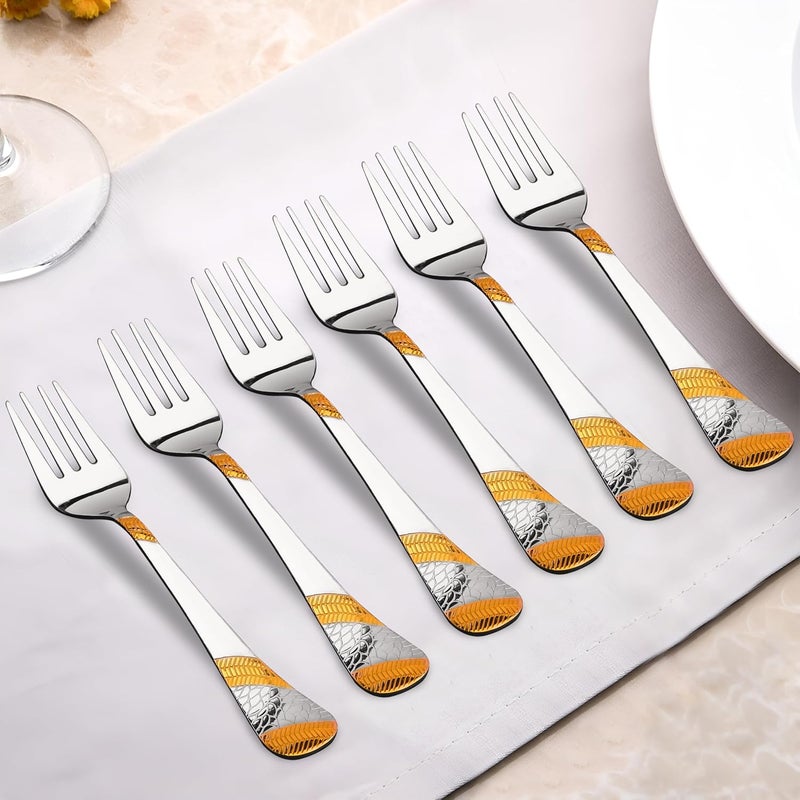 Parage Parage 6 Pieces Stainless Steel 24k Golden Dinner Forks16 cm Premium Forks Cutlery Set for Home Kitchen Luxury Dining Tableware Gift for House Warming 24 Karat Gold Plated Forks Imperial Design - Image 1