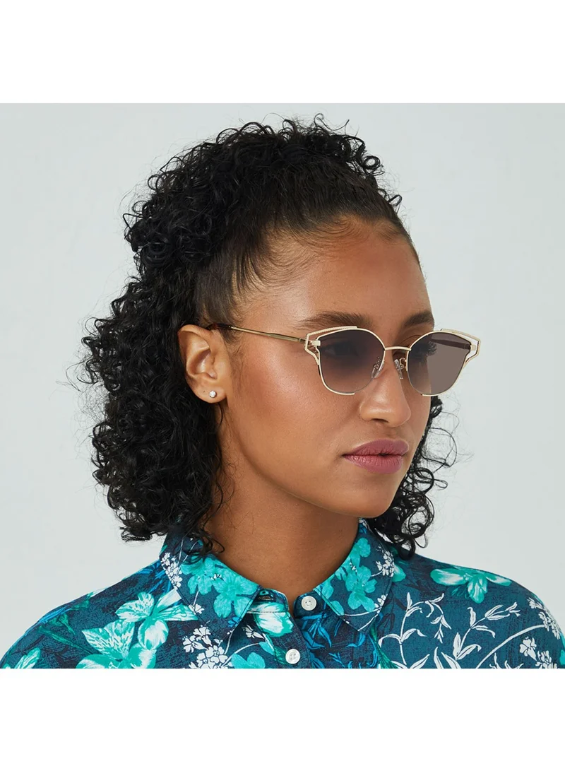 بلاك أوت HYPATIA Women Japanese Gold Sunglasses - Frame Material: Metal- Frame Color: Japanese Gold-Lens Color: Brown  - Full Rim