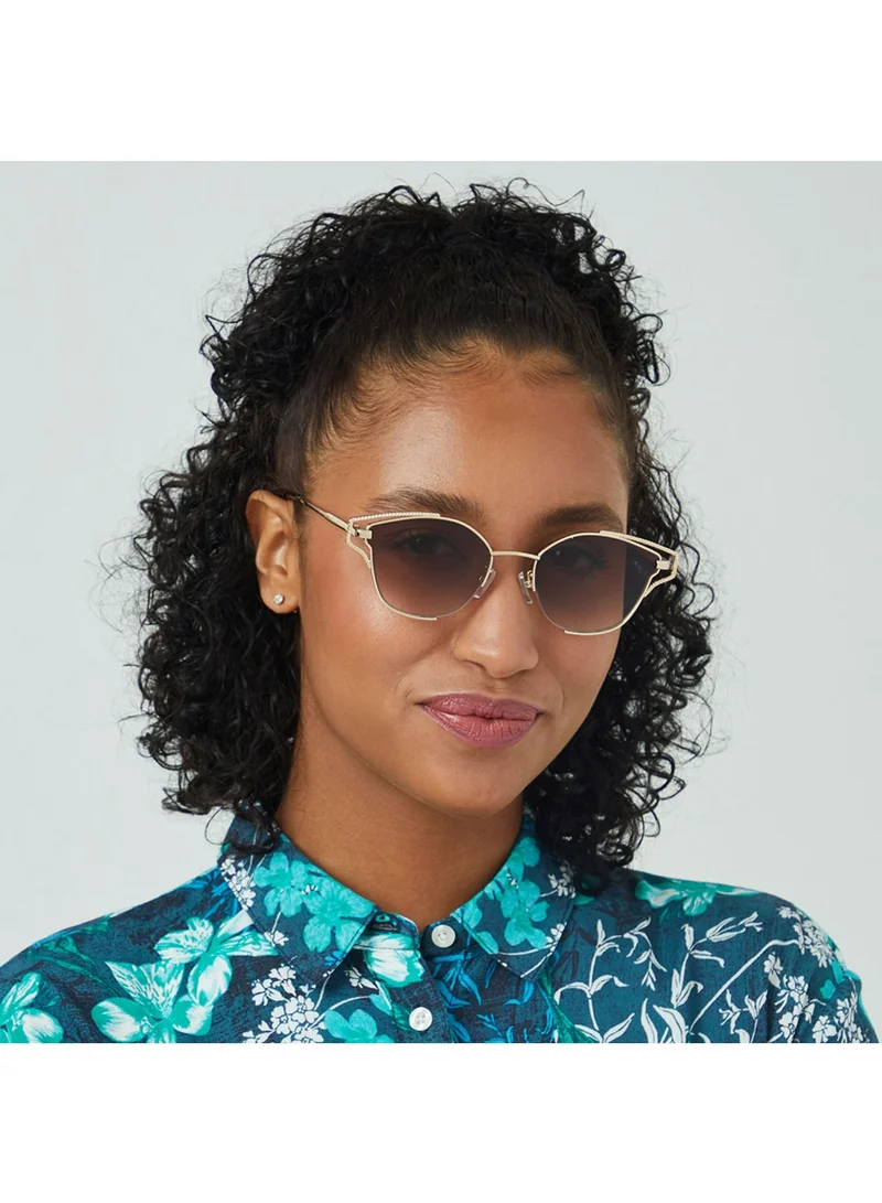 بلاك أوت HYPATIA Women Japanese Gold Sunglasses - Frame Material: Metal- Frame Color: Japanese Gold-Lens Color: Brown  - Full Rim