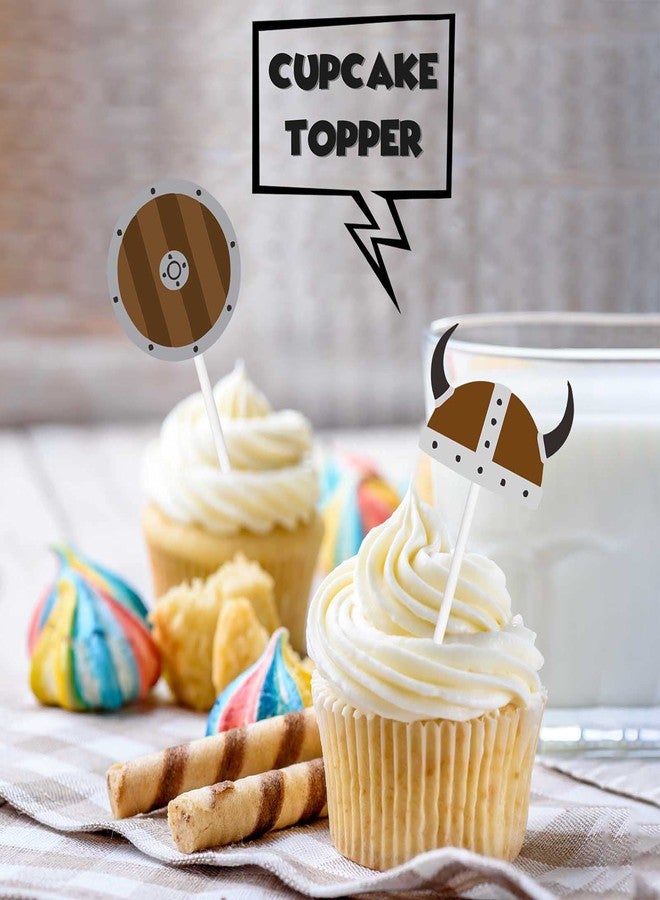 LETLIMIT 18pcs Brown Glitter Viking Dessert Cupcake Topper Ship Helmet Brave Barbarian Pirate Theme Decor Supplies Baby Shower Happy Birthday Party Decorations - Image 5