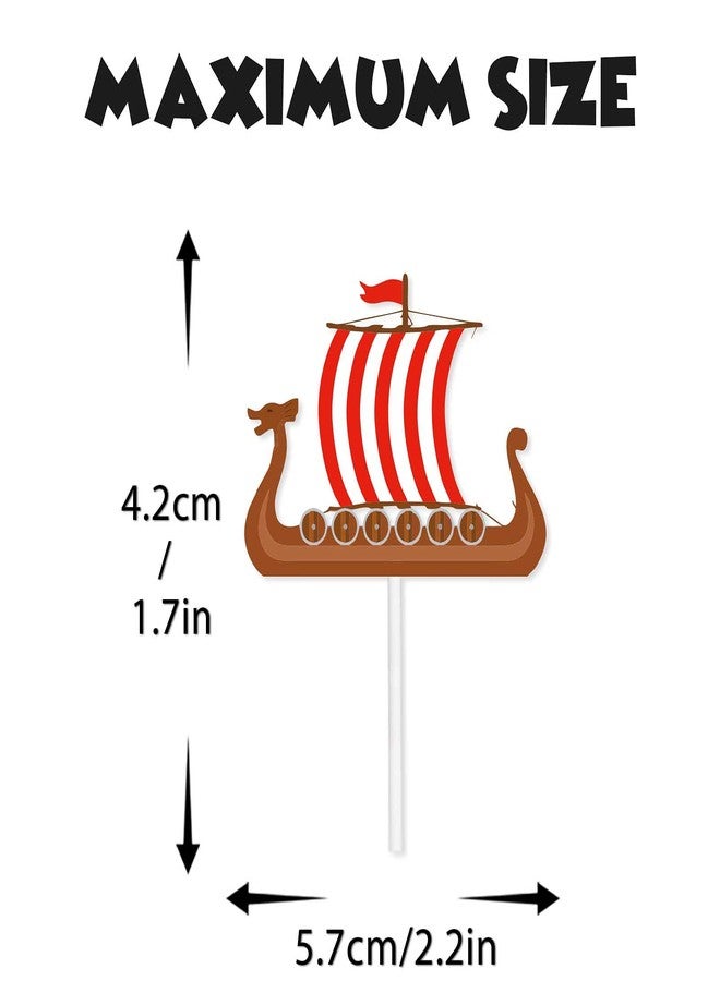 LETLIMIT 18pcs Brown Glitter Viking Dessert Cupcake Topper Ship Helmet Brave Barbarian Pirate Theme Decor Supplies Baby Shower Happy Birthday Party Decorations - Image 4