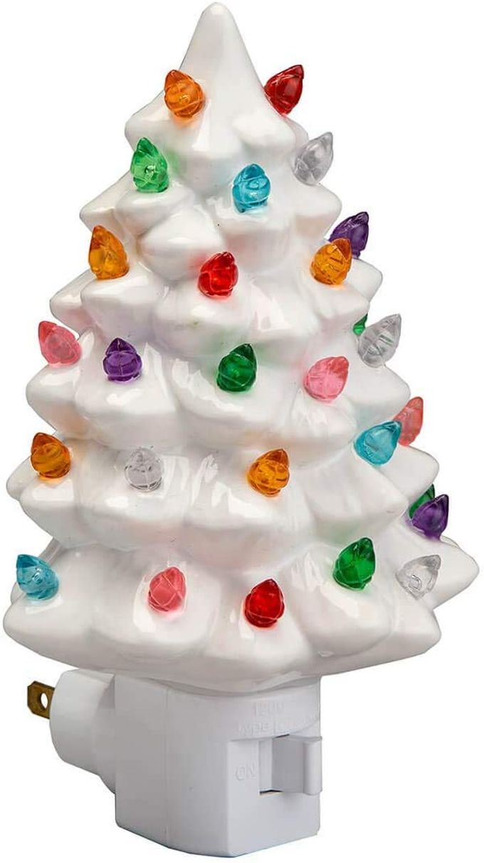 DECORATIVE CERAMIC CHRISTMAS TREE NIGHT LIGHT WHITE