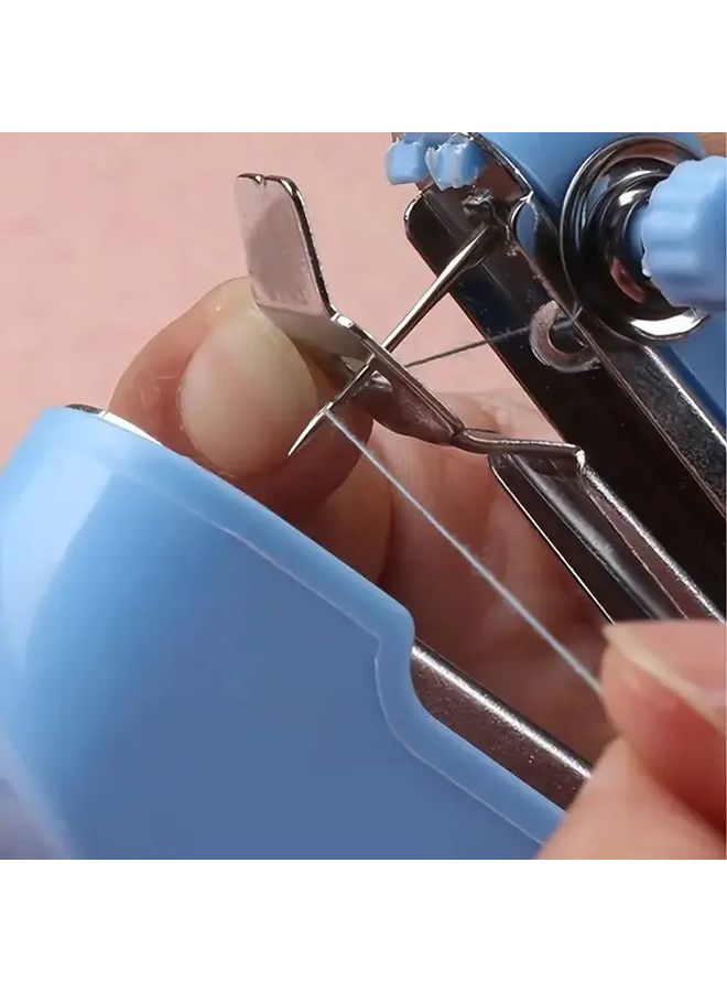 Blue Mini Handheld Sewing Machine Portable Manual Stitch Tool for Emergency Repairs Travel Home Craft - Image 3
