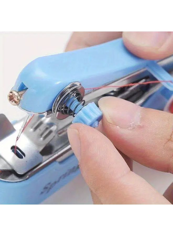 Blue Mini Handheld Sewing Machine Portable Manual Stitch Tool for Emergency Repairs Travel Home Craft - Image 2