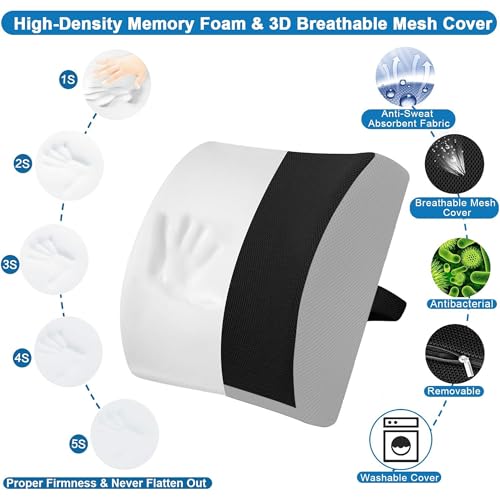 Medirelief Orthopedic Memory Foam Back Cushion for Tailbone, Sciatica & Lower Back Pain Relief – Ergonomic Lumbar Support Seat Cushion for Office, Home, Car, Wheelchair – Grey/Black - Image 4