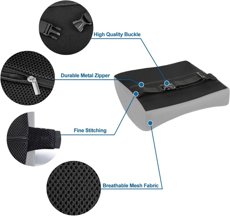 Medirelief Orthopedic Memory Foam Back Cushion for Tailbone, Sciatica & Lower Back Pain Relief – Ergonomic Lumbar Support Seat Cushion for Office, Home, Car, Wheelchair – Grey/Black - Image 5
