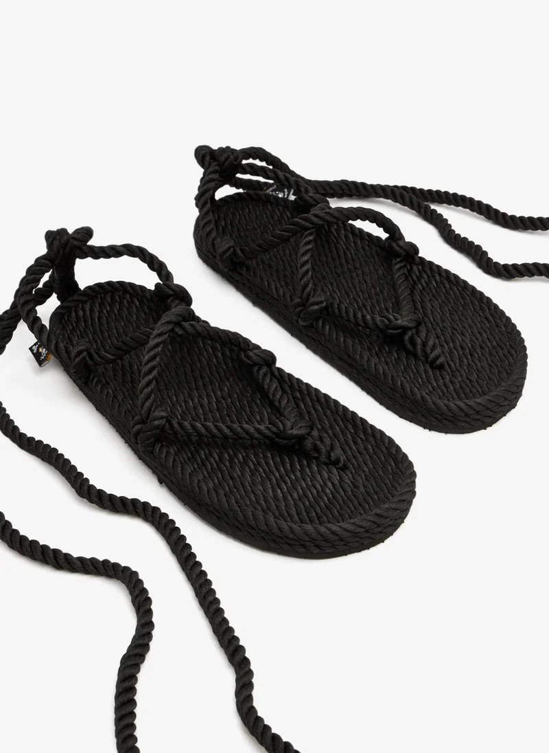 نومادك ستات اوف مايند Romano Black Lace Up Rope Sandals with Rubber Sole