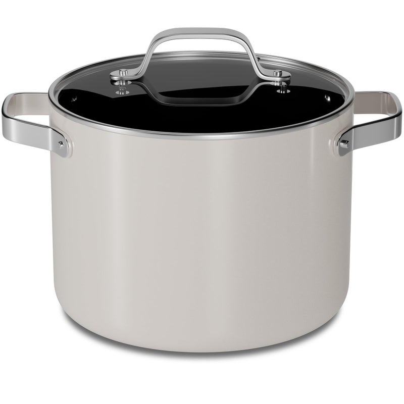 BAKKENMASTER Bakken 5 Quart Ceramic Coated Stock Pot with Lid, Easy to Clean Nonstick Pot, Tempered Glass Lid, Riveted Stainless Steel Handles, Oven Safe Up To 500Â°F, PTFE & PFAS Free, All Stove Compatible, Cream - Image 1