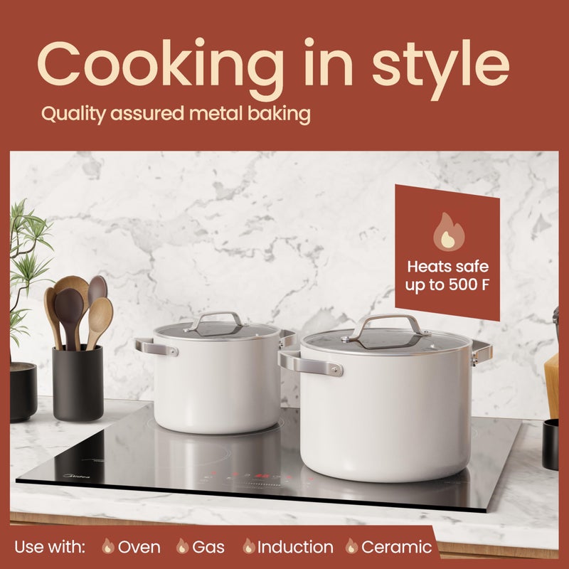 BAKKENMASTER Bakken 5 Quart Ceramic Coated Stock Pot with Lid, Easy to Clean Nonstick Pot, Tempered Glass Lid, Riveted Stainless Steel Handles, Oven Safe Up To 500Â°F, PTFE & PFAS Free, All Stove Compatible, Cream - Image 3