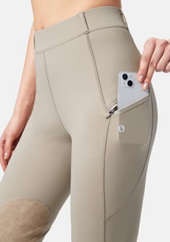 SANTINY Women's Horse Riding Pants with Zipper Pockets Knee-Patch Schooling Tights Equestrian Breeches for Women (Taupe_S) - Image 4