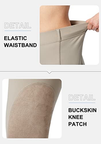 SANTINY Women's Horse Riding Pants with Zipper Pockets Knee-Patch Schooling Tights Equestrian Breeches for Women (Taupe_S) - Image 5
