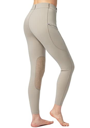 SANTINY Women's Horse Riding Pants with Zipper Pockets Knee-Patch Schooling Tights Equestrian Breeches for Women (Taupe_S) - Image 3