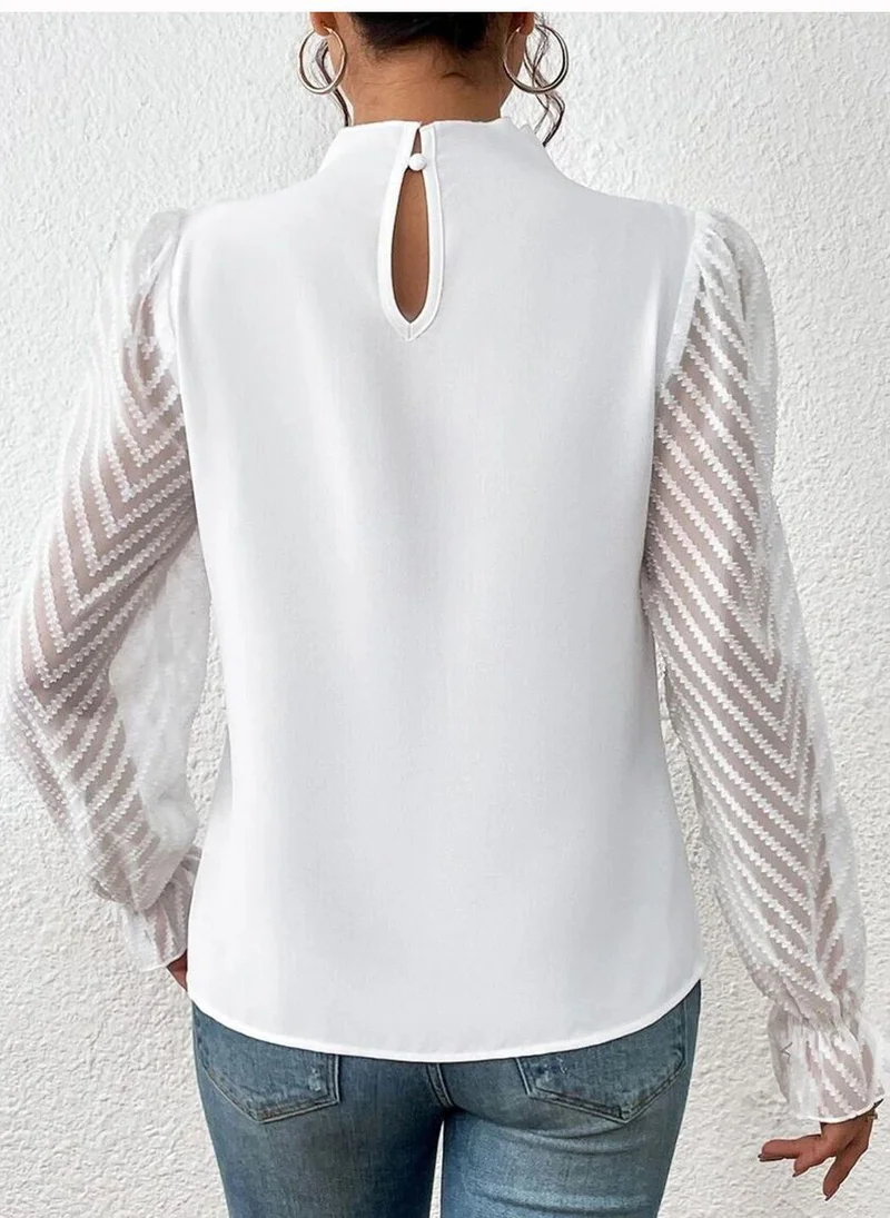 يونيكي White High Neck Long Sleeves Solid Top