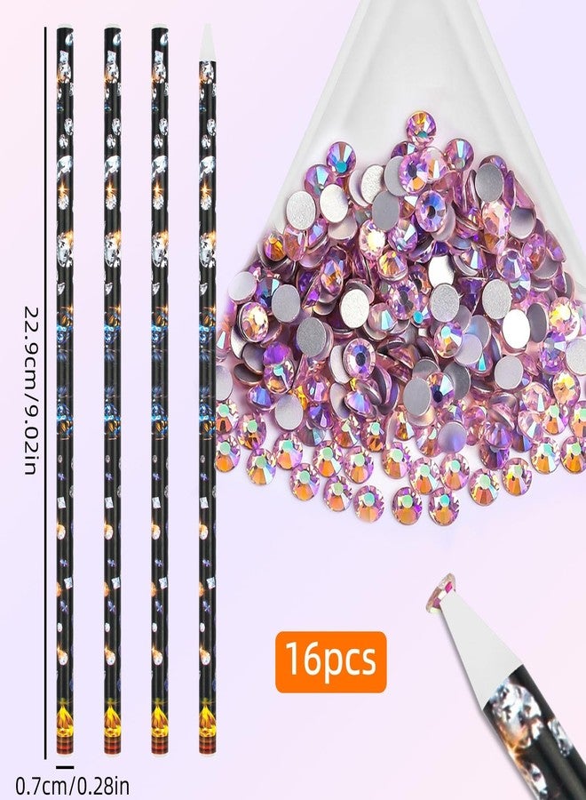 ECNHIVE 16 Pcs Rhinestone Picker Tool Set, 8 Self Adhesive Wax Pick Up Pens and 8 Rhinestone Sorting Trays, Multi-functional Nail Dotting Wax Pen Kit, Gem Bead Sorting Accessories for Nail DIY Decor Painting - Image 2