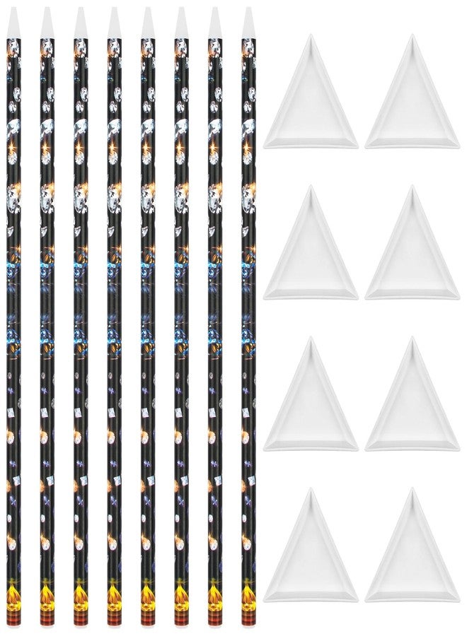 ECNHIVE 16 Pcs Rhinestone Picker Tool Set, 8 Self Adhesive Wax Pick Up Pens and 8 Rhinestone Sorting Trays, Multi-functional Nail Dotting Wax Pen Kit, Gem Bead Sorting Accessories for Nail DIY Decor Painting - Image 1