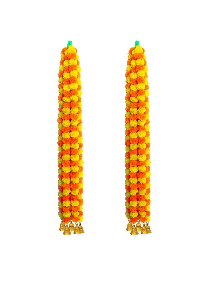 ARCHIES Diwali Decoration Items for Home | Diwali Gift Items Artificial Flower Marigold (Orange Yellow,3Pcs,Length-30,Breadth-5,No. of Bell-3,124 Flowers in Garland) - Image 5