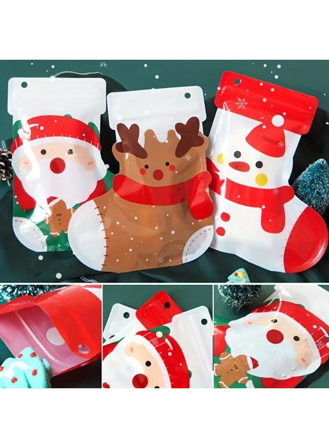 6pcs Christmas Stocking Goodie Bags – Zip Seal Treat Bags with Santa, Snowman & Reindeer Designs for Holiday Gifts - Image 1