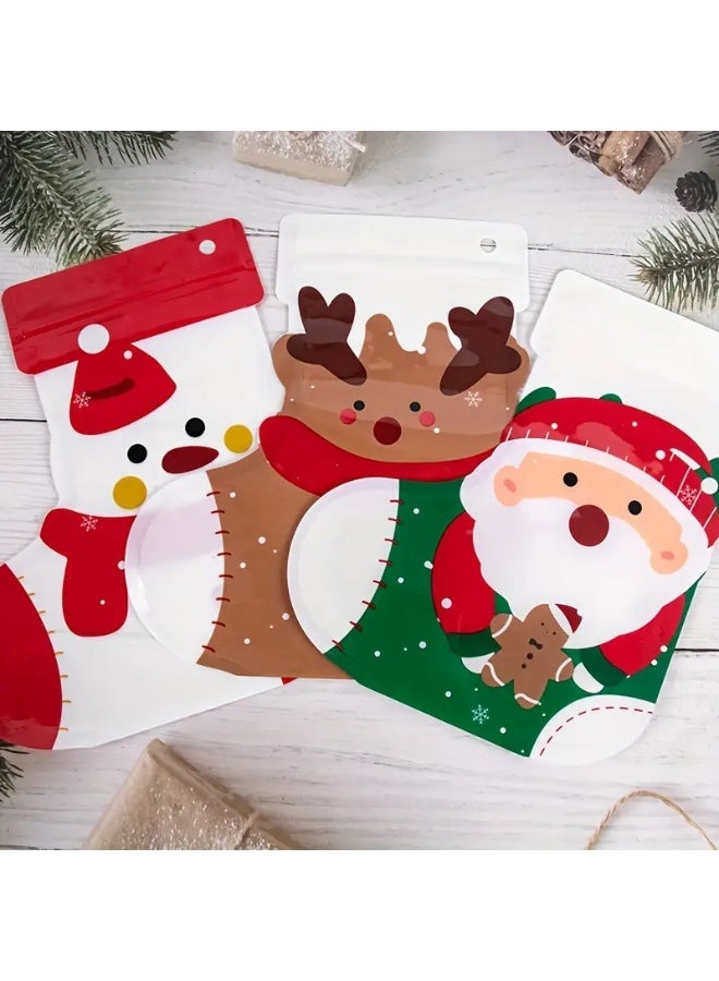 6pcs Christmas Stocking Goodie Bags – Zip Seal Treat Bags with Santa, Snowman & Reindeer Designs for Holiday Gifts - Image 3