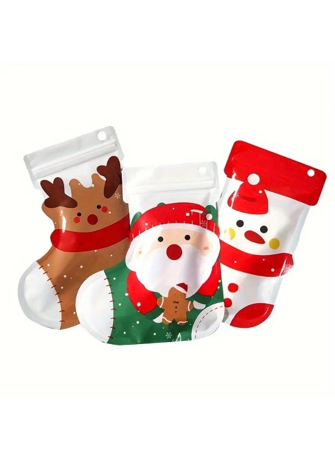 6pcs Christmas Stocking Goodie Bags – Zip Seal Treat Bags with Santa, Snowman & Reindeer Designs for Holiday Gifts - Image 4