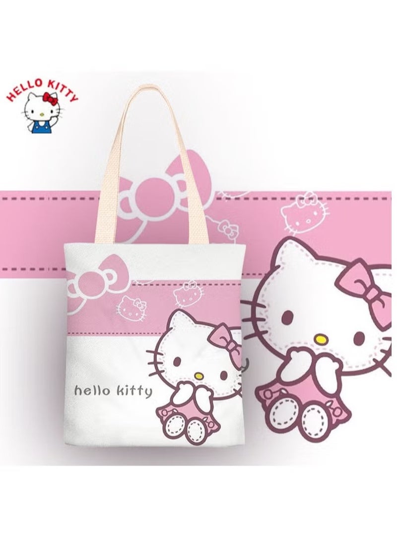 Hello Kitty Cartoon Sanrio Hello Kitty pattern canvas tote bag, student class bag tote bag, reusable beautiful environmentally friendly bag, book shopping groceries cotton cute tote bag  - Image 1