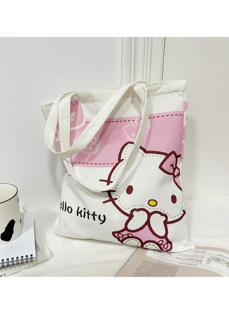 Hello Kitty Cartoon Sanrio Hello Kitty pattern canvas tote bag, student class bag tote bag, reusable beautiful environmentally friendly bag, book shopping groceries cotton cute tote bag  - Image 2