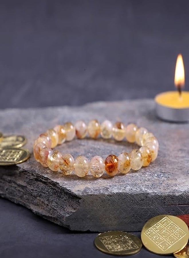 Sukhad Natural Sunstone Bracelet for Men & Women | Golden Rutilated Quartz Crystal Beaded Bracelet | Attraction, Confidence & Positive Energy Stone | 8mm Stretchable Gemstone Jewelry - Image 3