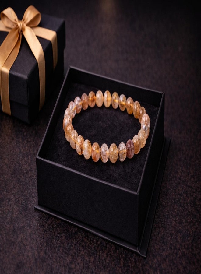Sukhad Natural Sunstone Bracelet for Men & Women | Golden Rutilated Quartz Crystal Beaded Bracelet | Attraction, Confidence & Positive Energy Stone | 8mm Stretchable Gemstone Jewelry - Image 4