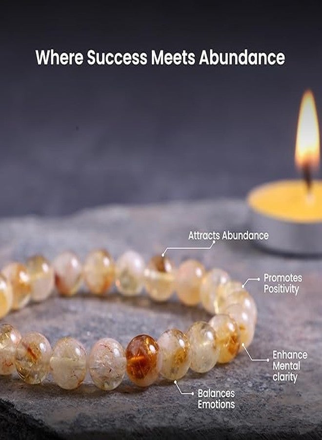 Sukhad Natural Sunstone Bracelet for Men & Women | Golden Rutilated Quartz Crystal Beaded Bracelet | Attraction, Confidence & Positive Energy Stone | 8mm Stretchable Gemstone Jewelry - Image 2