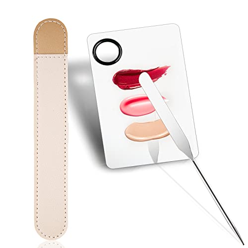 Penugo Picasso Makeup Spatula and Palette Set, Korean Makeup Spatula with Leather Cover, Stainless Steel Palette with Scraper Tool for Cosmetic Pigment Blendingï¼ˆSSï¼‰ - Image 1