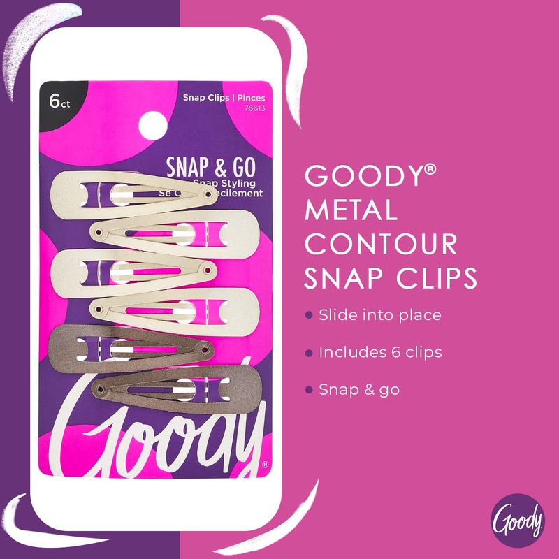 Goody Snap & Go Metal Contour Clips, 6 Count, Blonde, Snap Clips, Suitable for All Hair Types, Pain-Free Hair Accessories for Women, Men, and Kids, All Day Comfort - Image 2