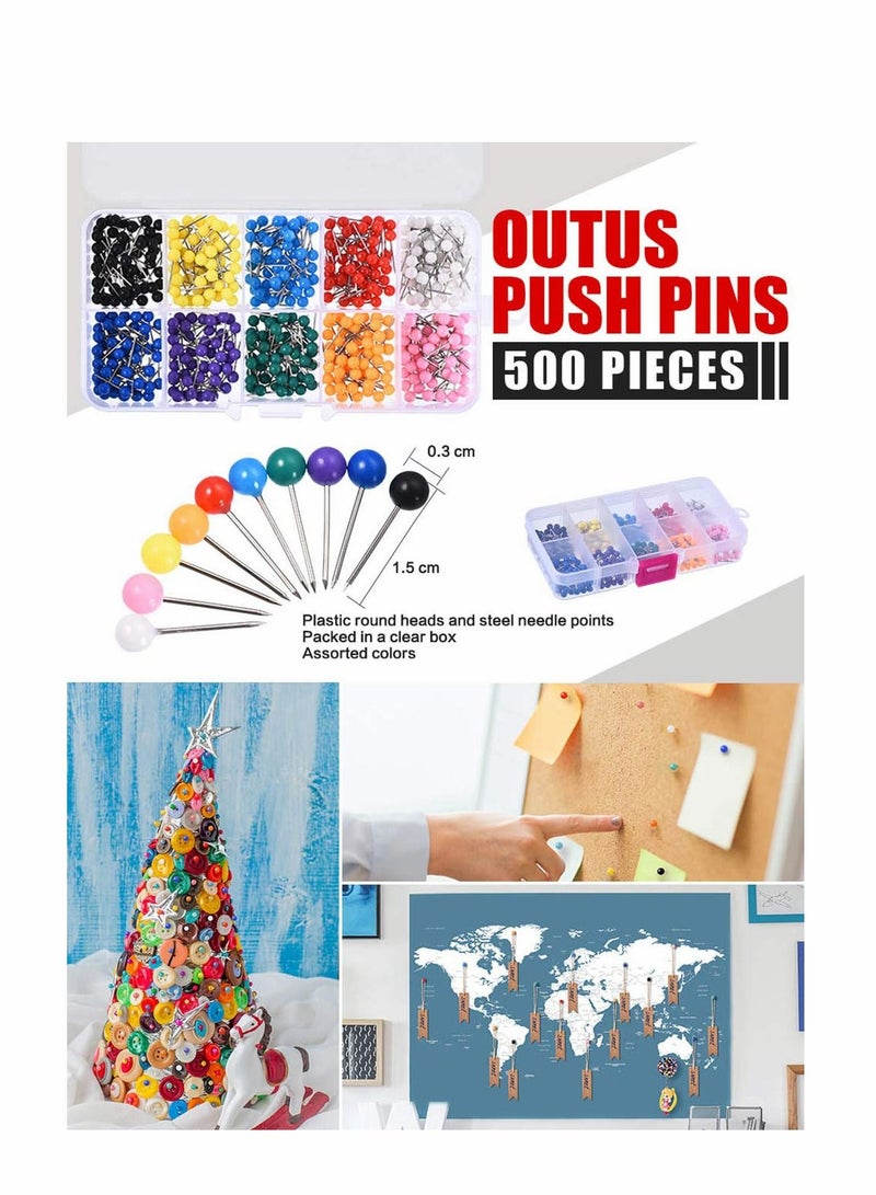 Excefore 500 قطعة من دبابيس دفع الخرائط ودبابيس الخرائط البلاستيكية ذات الرأس الدائري مع نقاط فولاذية 10 ألوان (1/8 بوصة) - Image 2