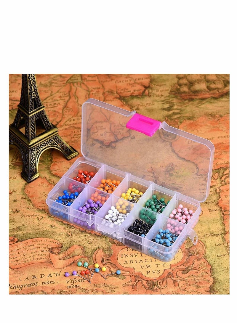 Excefore 500 قطعة من دبابيس دفع الخرائط ودبابيس الخرائط البلاستيكية ذات الرأس الدائري مع نقاط فولاذية 10 ألوان (1/8 بوصة) - Image 3