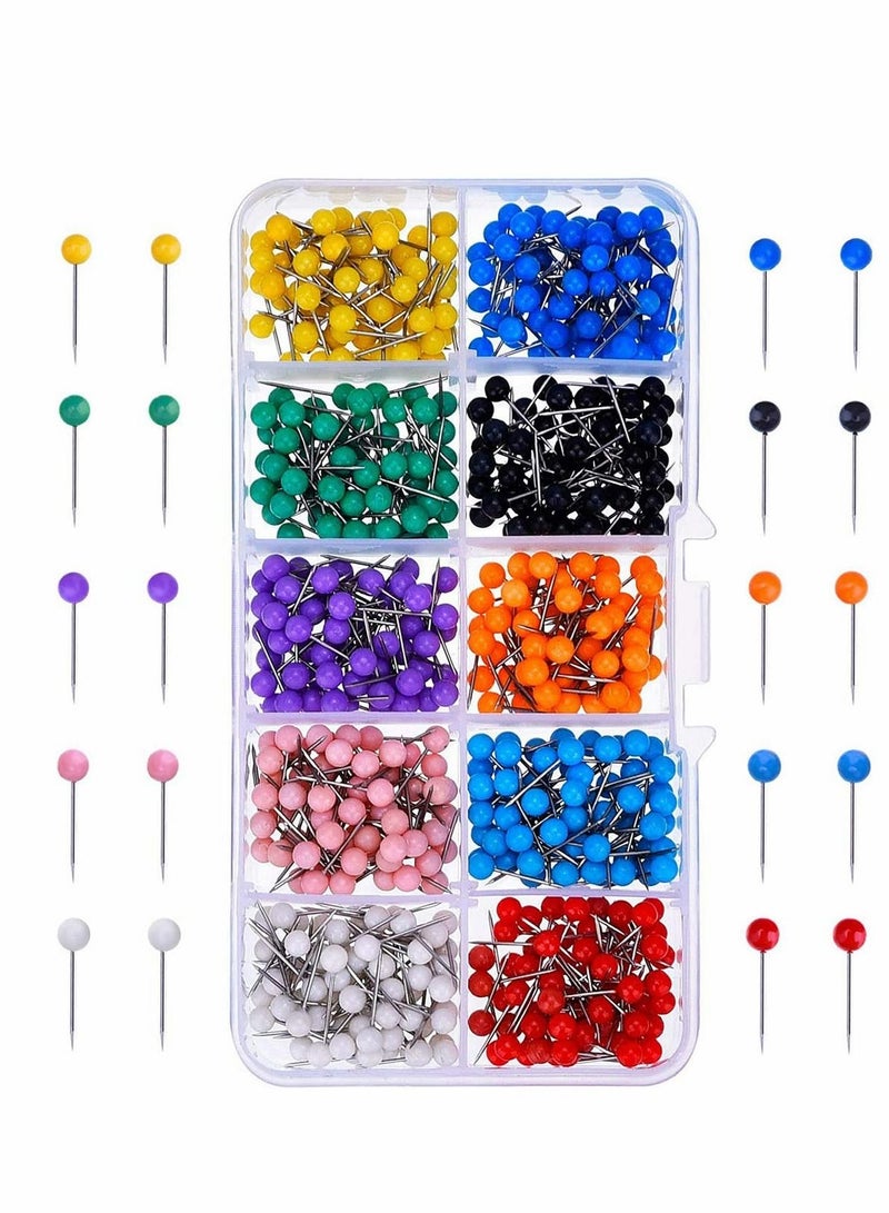 Excefore 500 قطعة من دبابيس دفع الخرائط ودبابيس الخرائط البلاستيكية ذات الرأس الدائري مع نقاط فولاذية 10 ألوان (1/8 بوصة) - Image 1