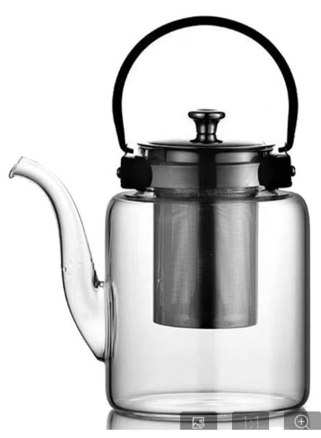 Stainless Steel Glass Teapot 1500ml Heat Resistant Loose Tea Glass Infuser Kettle Tea Coffee Water Stovetop Kettle for Flower Tea Loose Tea Leaves Transparent T-1500 - Image 1