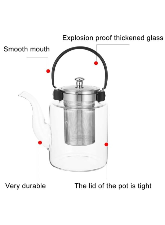 Stainless Steel Glass Teapot 1500ml Heat Resistant Loose Tea Glass Infuser Kettle Tea Coffee Water Stovetop Kettle for Flower Tea Loose Tea Leaves Transparent T-1500 - Image 3