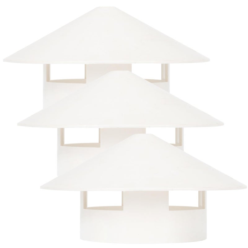 White PVC 3 Piece Chimney Rain Cap Mushroom Shaped Weatherproof Exhaust Vent Cover - Image 2