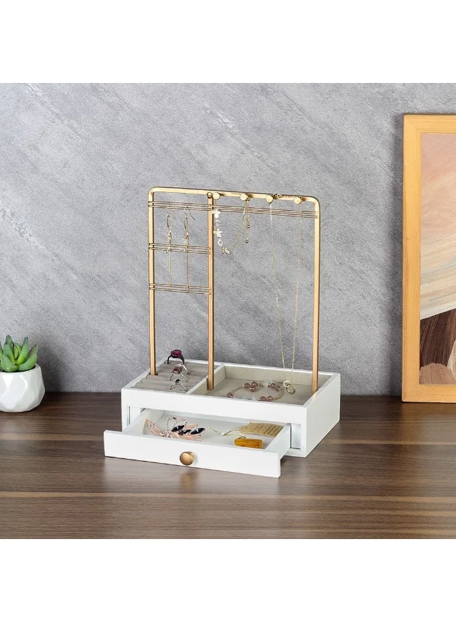 دانوب هوم Velora Jewelry Organizer with Drawer White Storage Box Stand 21 X 12.5 X 26 Cm