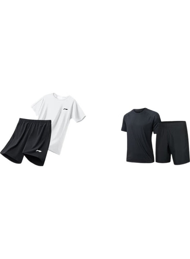 Men'S Sports Set, Summer Ice Silk Quick-Dry Short-Sleeve Shorts, Running Sports T-Shirt, Casual Basketball Uniform