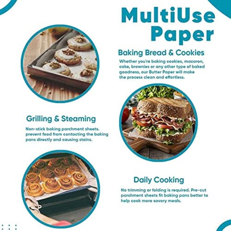 VVAASHI Butter Paper (Vvaashi) 50 Sheets with Free 1pc Microfiber Cloth for Kitchen Cleaning/Butter Paper for Baking of Cake & Cookies,Wrapping of Roti & Prantha Food Grade (Sheet Size:10 x10 Inch) (50) - Image 3